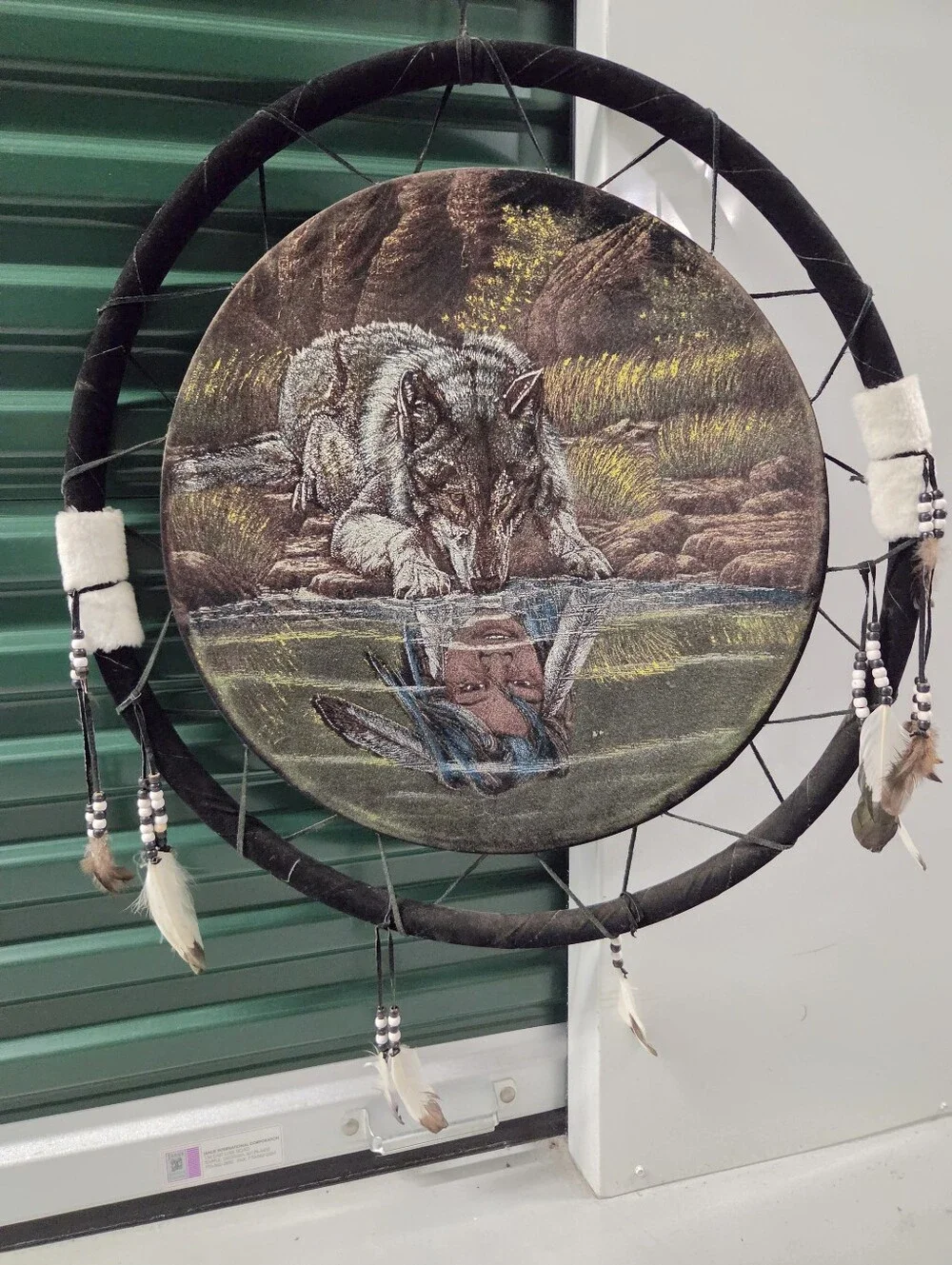Handcrafted Wolf Reflection Dreamcatcher Wall Decor - Brown and Black. 2 Feet